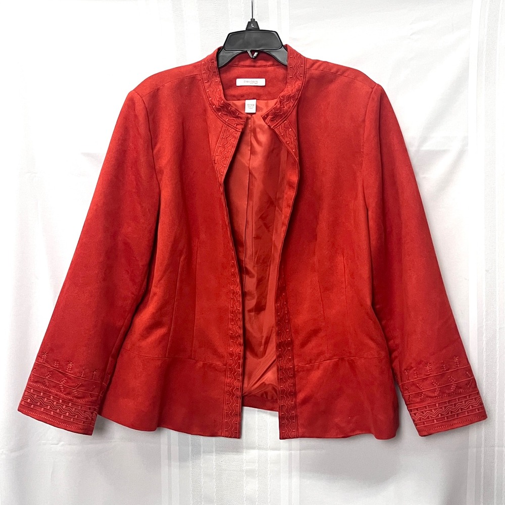 Dressbarn Woman Orange Embroidered Open Jacket Blazer Plus 18/20W Career Office